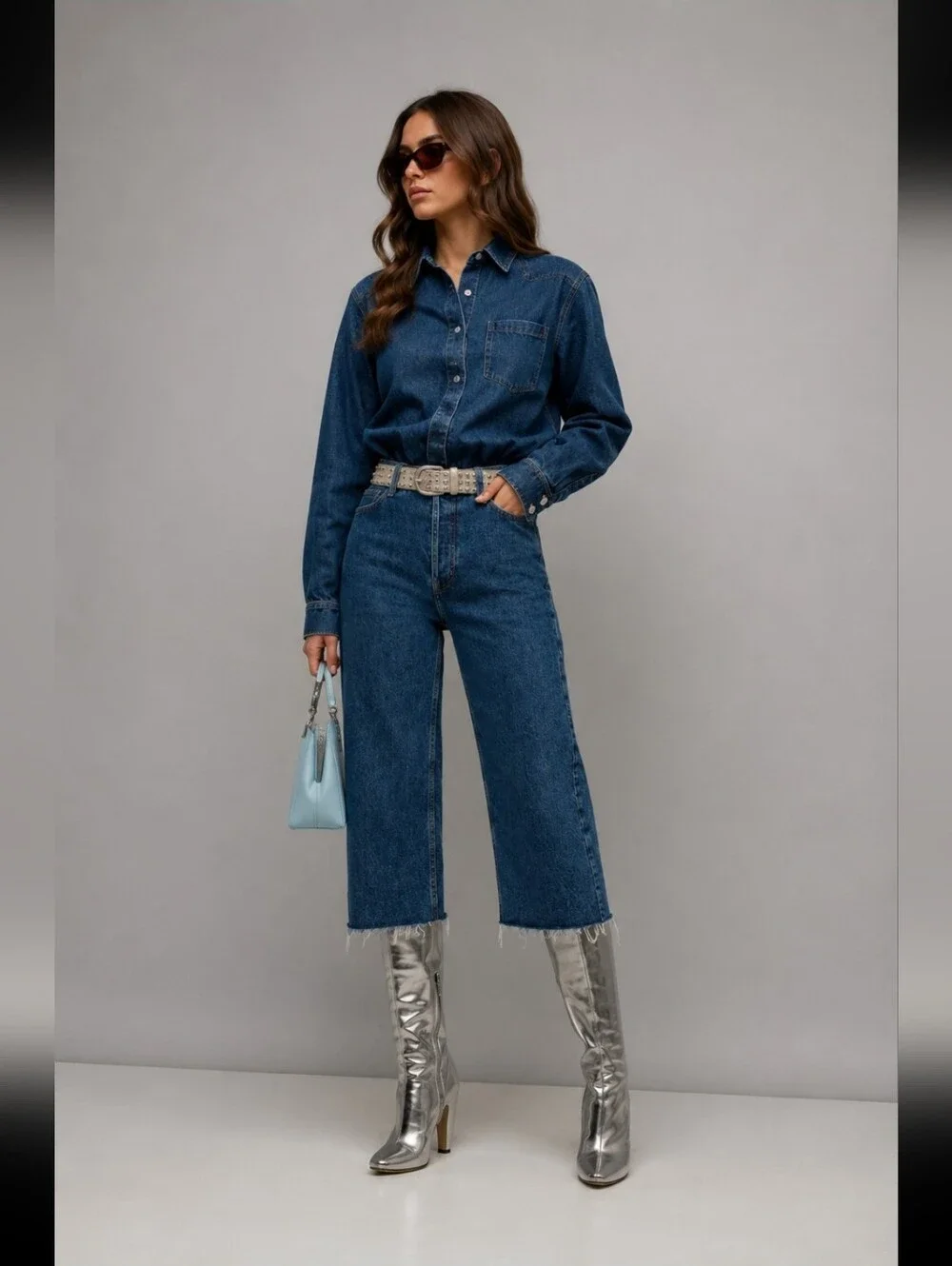 Frame Easy Capri Denim Dark Blue High-Rise Wide Crop Jeans